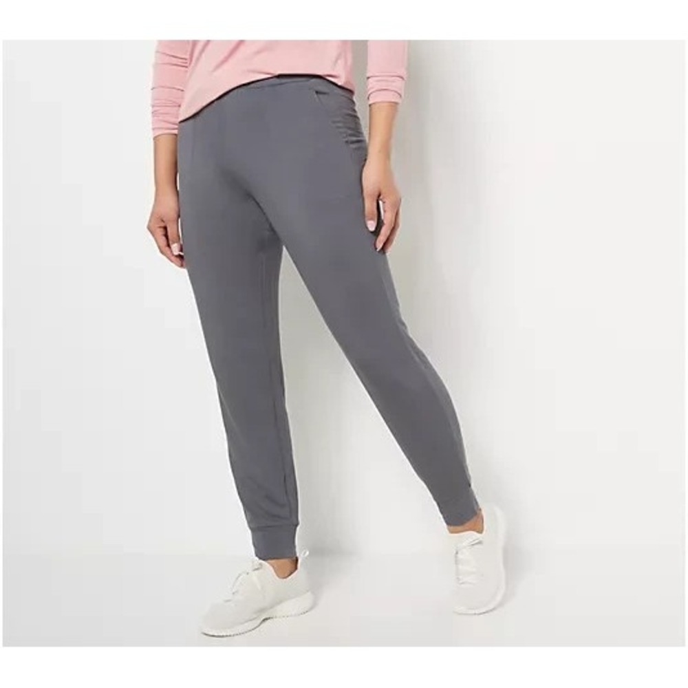 Susan Graver Weekend Jogger Pants Womens Size L Gray Halo Knit Pull-On Pockets